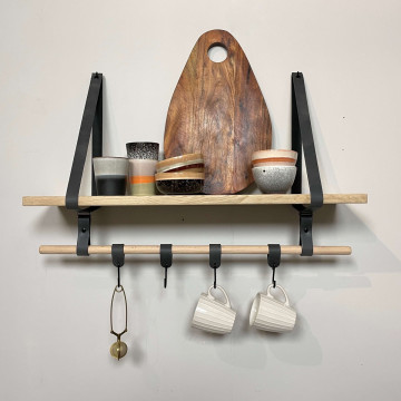 Plankje roe / Peach  - Leren plankdragers + eikenhout plank